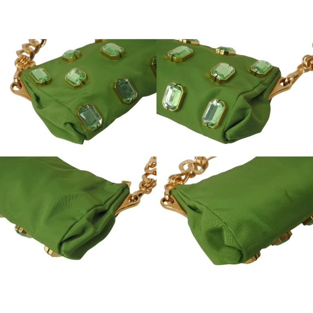 PRADA TESSUTO PIETRE CLUTCH BAG Jeweled Chain Shoulder Green - Picture 8 of 10